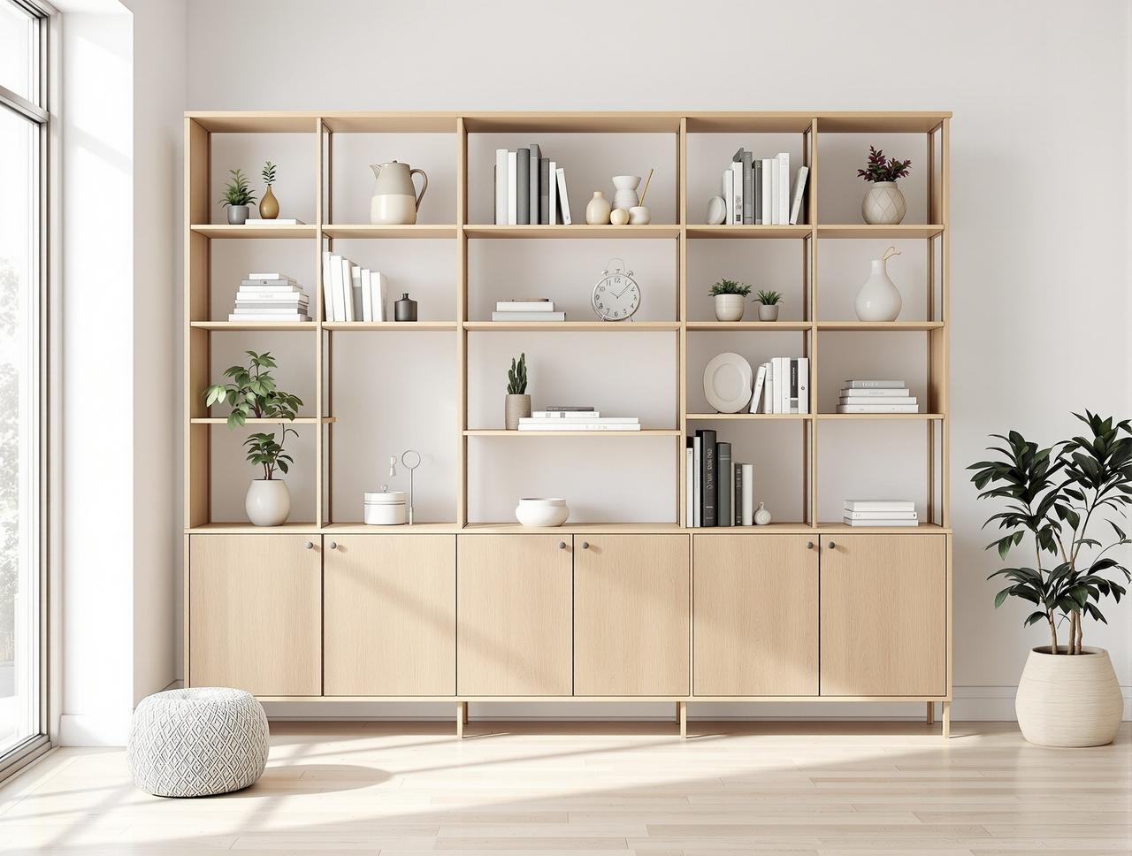 白橡实木书柜 · 可拆装模块设计